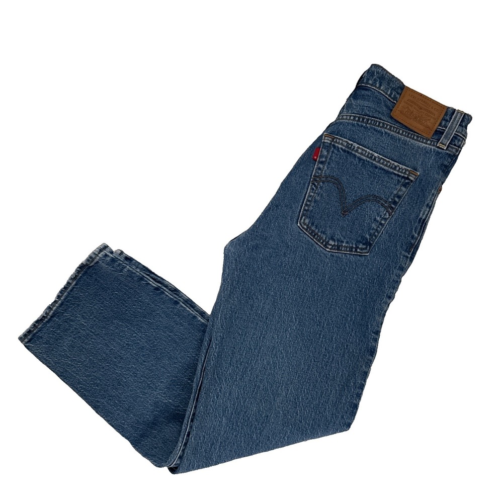 Levi's Women's Blank Tab Blue Ribcage Straight Ankle Jeans 27 x 26 Button Fly‎